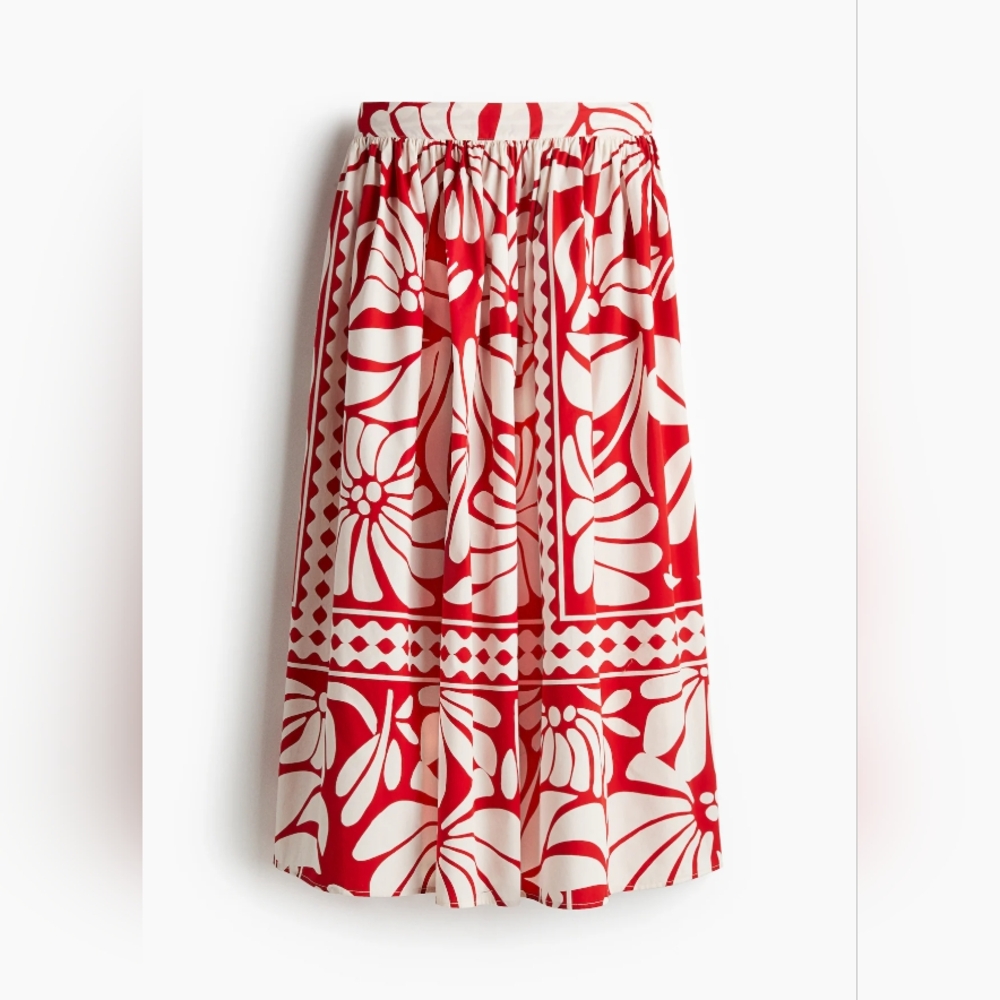 H&M Co-ord Set Poplin Crop Top XL + Maxi Skirt  10 Bright Red/white - Picture 6 of 13